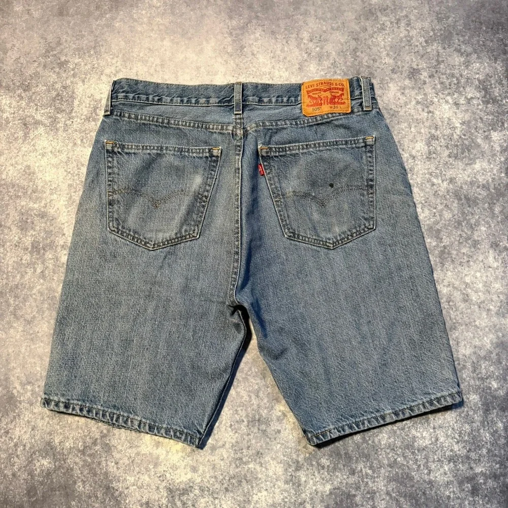 Levis‎ 505 Mens Distressed Denim Jean Shorts Blue Size 36 Regular Fit Jorts